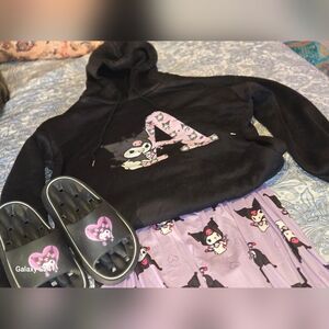 Hello Kitty Complete Pajama Set w/ Sandals, Featuring Kuromi From Hello Kitty.